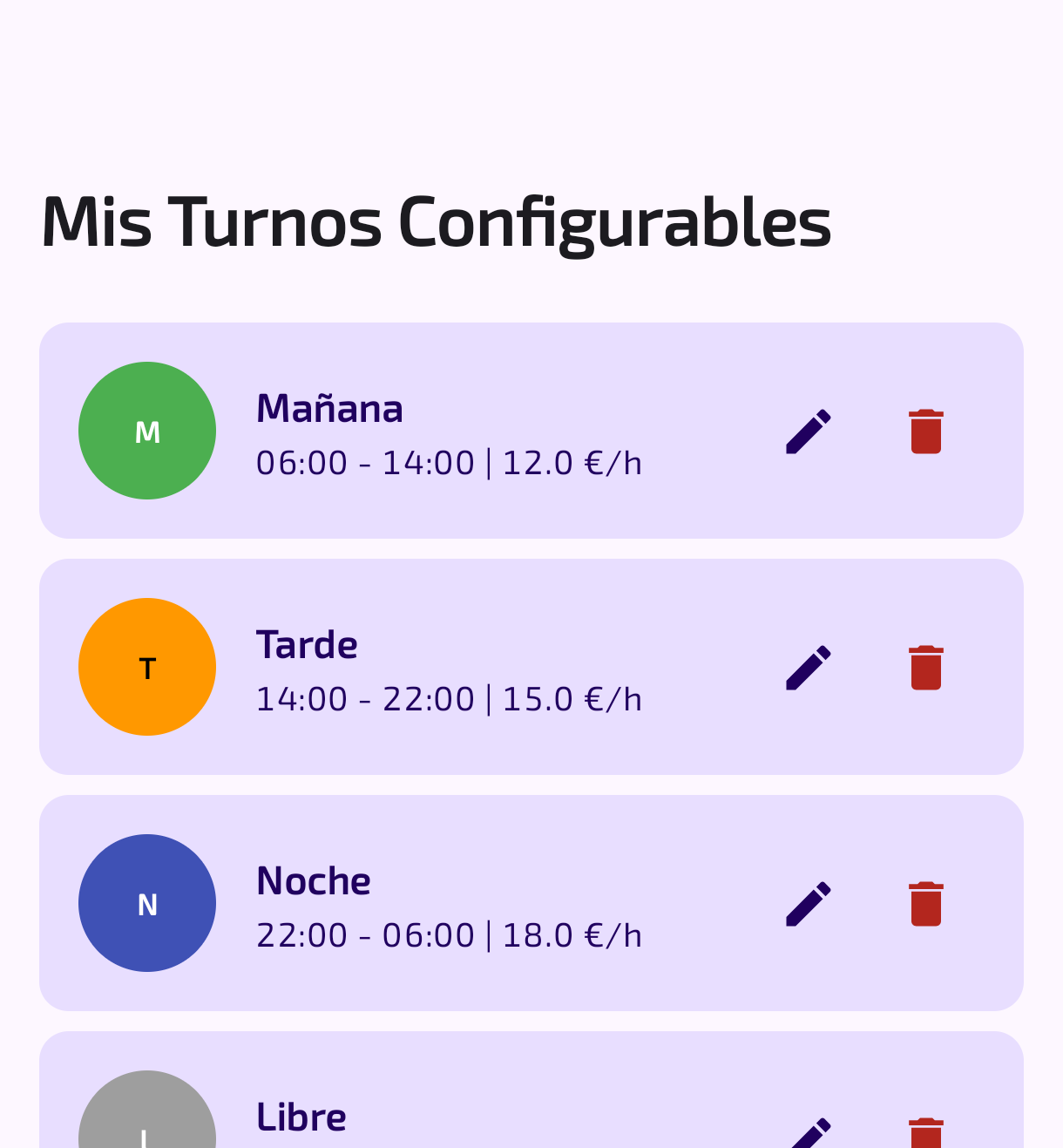 Configuración de turnos